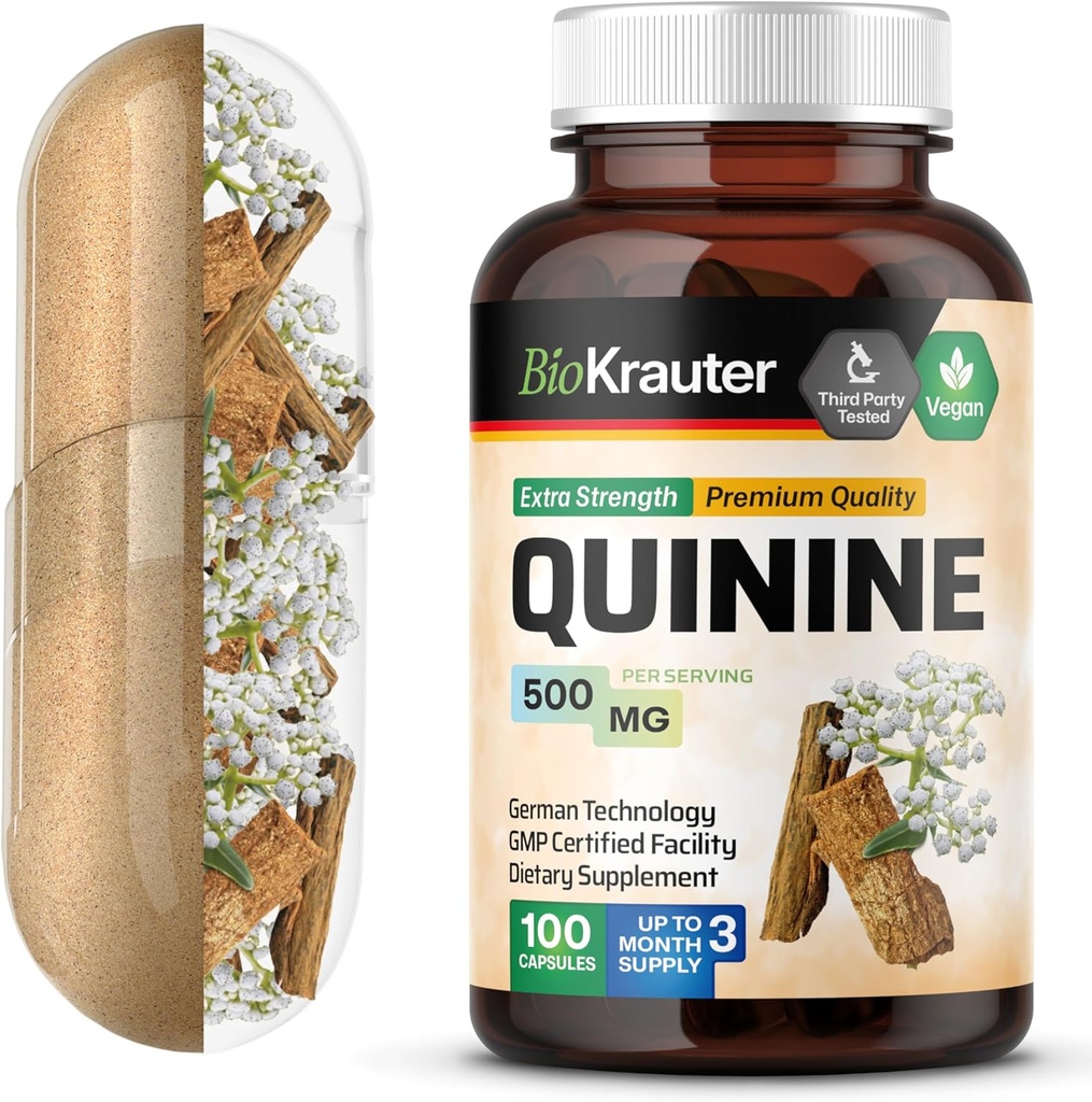 BIO KRAUTER Kiniin jalakrampidele 500 mg - 100 loendurit - Cinchona koorepulber - kiniinikapslid - vegan, täidiseta