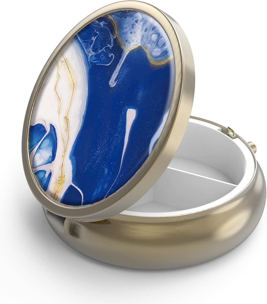 Pill Case Box koos peegliga Retro 3 Kompartment Väike pillid juhul rahakott või tasku pronks Väike Roud Pill Box või vitamiinid, kalaõli, toidulisandeid, Pill Sisaldab Reisikingitused (Marble Paint)