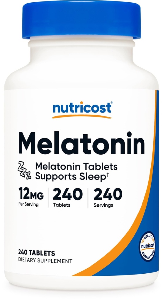 Nutrikost melatoniin 12 mg, 240 tabletti - 12 mg ühe portsjoni kohta, mitte-GMO, gluteenivaba