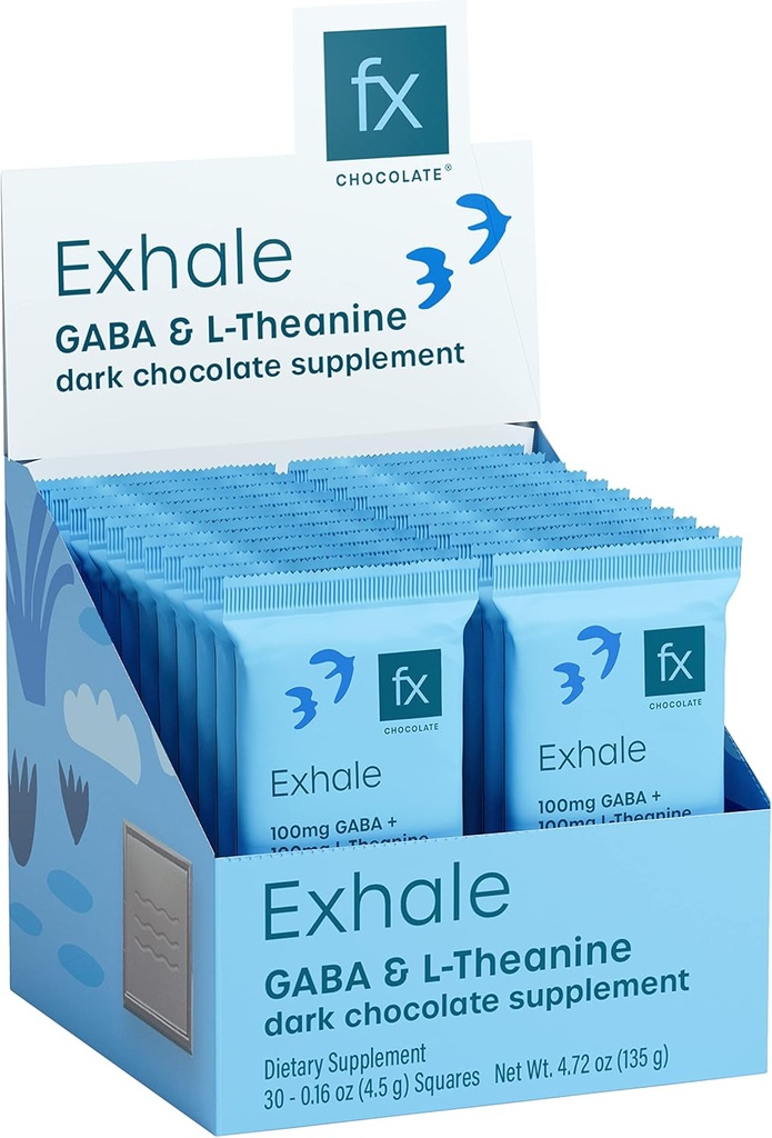 Fx Chocolate Exhale - Lõõgastav šokolaadilisand, et toetada rahu + stressireaktsiooni - suhkruvaba kakao 100mg GABA + 100mg L-Theanine - Keto Dark Chocolate - Vegan + Non-GMO (30 tükki)