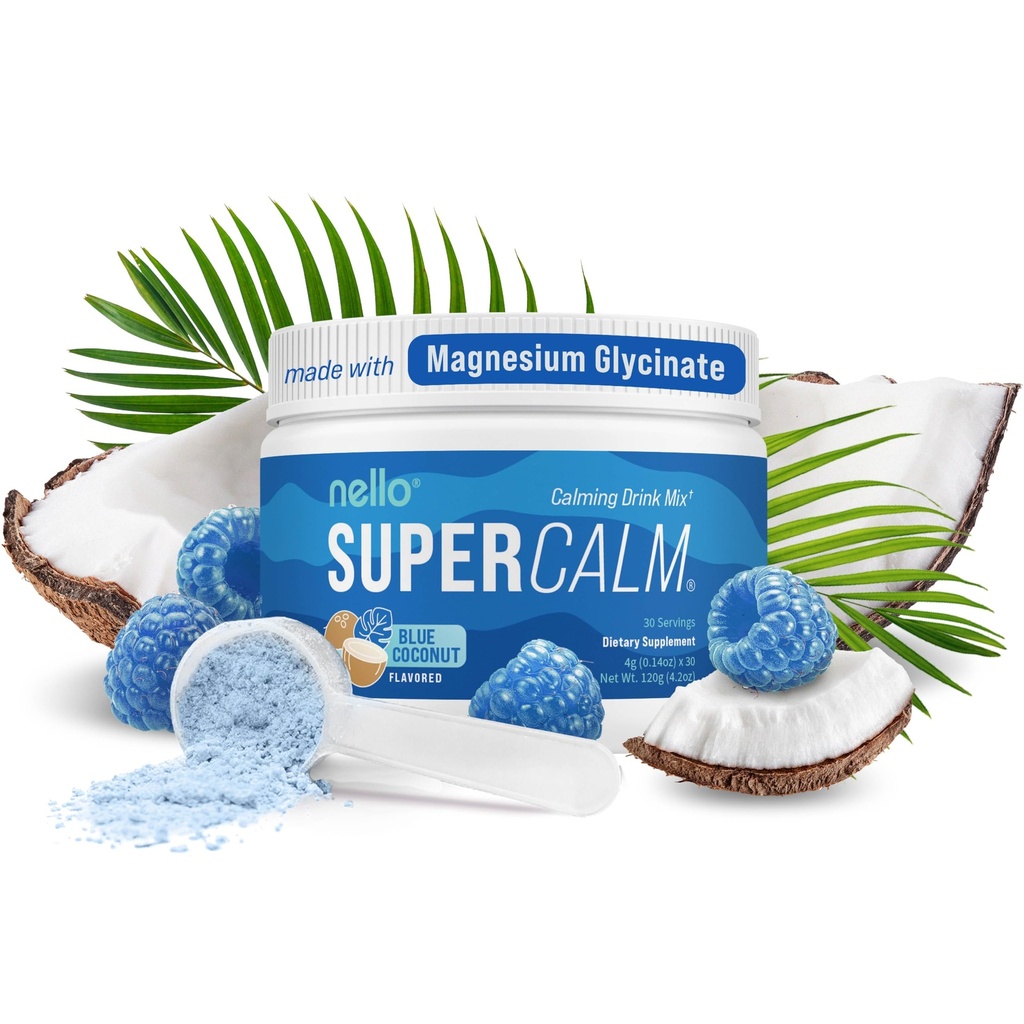 Nello Supercalm pulbristatud joogi segu, sinine kookospähkli, L Theanine, Ksm-66 Ashwagandha, magneesiumglütsinaat, vitamiin D 3, toidulisandid lõõgastumiseks ja keskendumiseks, suhkrut ei ole, Non GMO, On The Go, 30 Srvgs