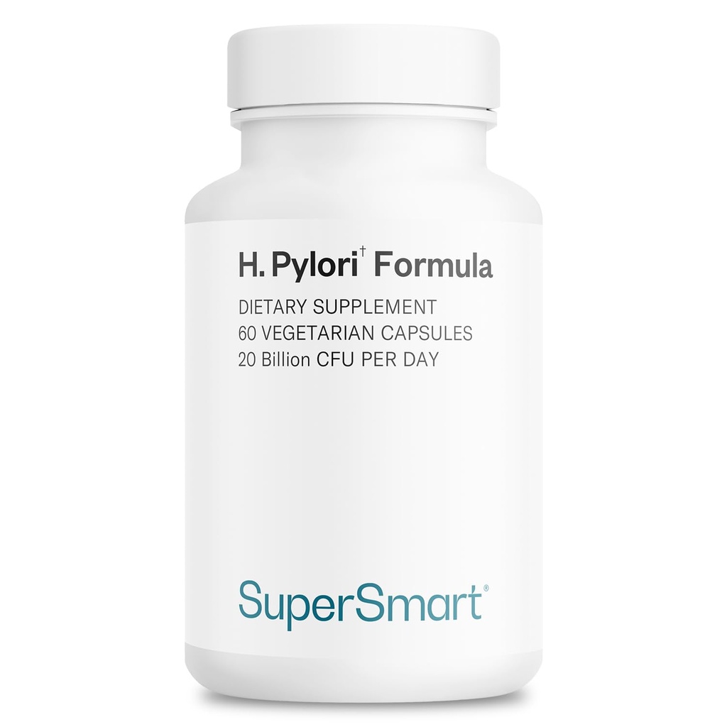Supersmart H. Pylori Formula 20 miljardit CFU päevas (suure tugevusega) - patenteeritud Pylopass probiootiline Lactobacillus Reuteri DSM 17648 täiendus | Mitte-GMO & Gluteenivaba - 60 taimekapslit