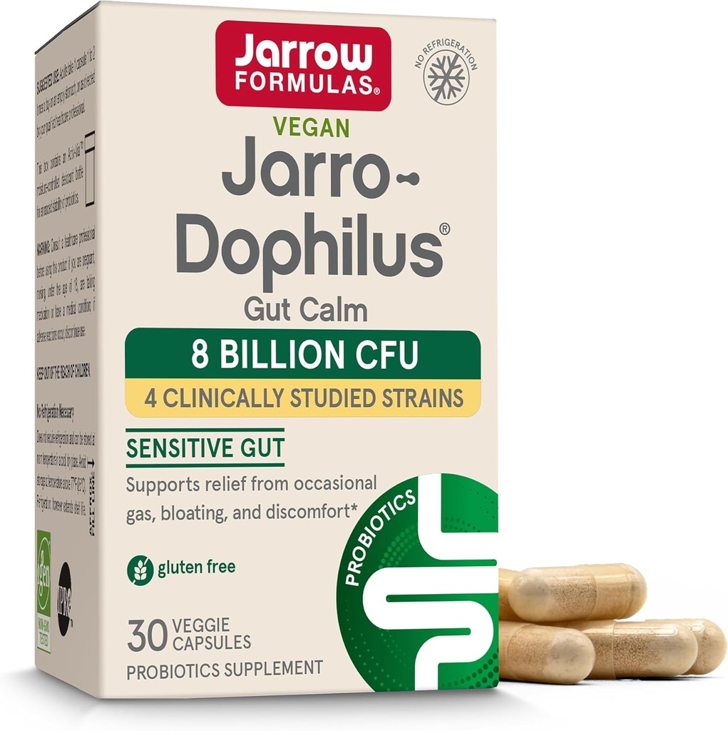 Jarrow Formulas® Jarro-Dophilus® Gut Calm probiootikum, 8 miljardit CFU toidulisand seedetrakti tervise jaoks, 30 viivitatud vabastavat kapslit, 30 päeva pakkumine