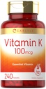 Carlyle Vitamiin K 100 mcg | 240 tabletti | Taimetoitlane, mitte-GMO, gluteenivaba | K-vitamiini lisand