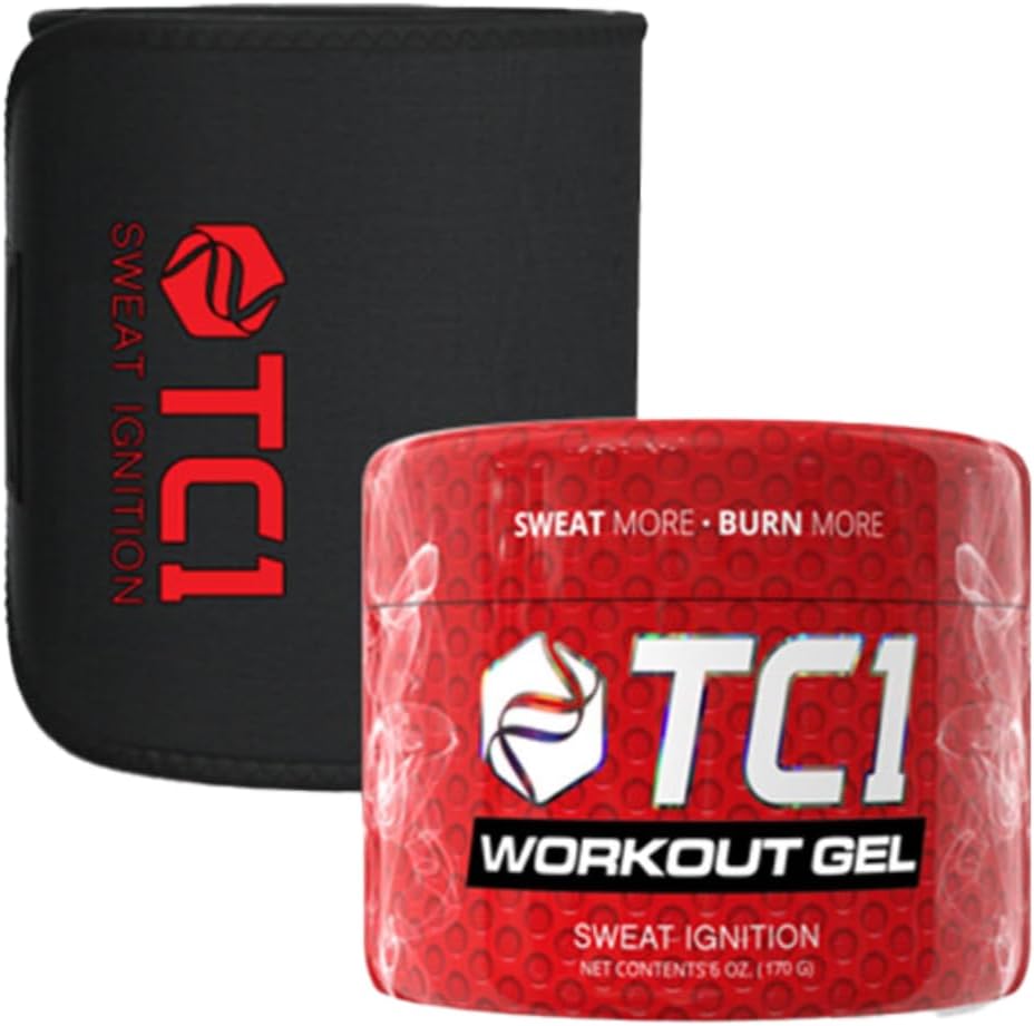 TC1 Sweat More Bundle sisaldab regulaarse suurusega higivööd ja paikset higigeeli treeningu tõhustajat kapsaitsiiniga