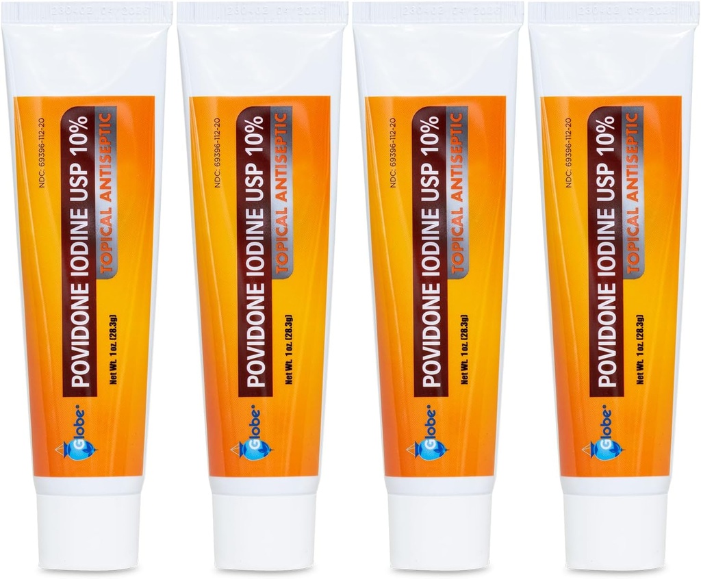 Globe (4 Pack) Povidoonjood 10% esmaabi salv 1 Oz, kärbete põletamiseks (võrreldes betadiiniga)