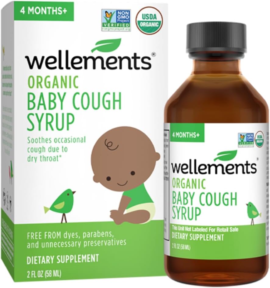 Wellements Organic Daytime Baby Cough Syrup | Soothes Juhuslik köha tõttu kuiva kurgu * | 2 Fl Oz, 4 kuud +