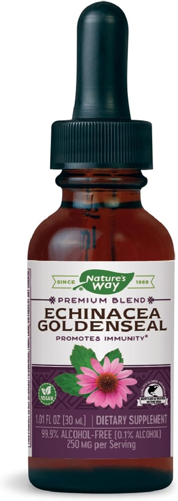 Nature's Way Premium Formula Echinacea-Goldenseal, 250 mg portsjoni kohta, 99,9% alkoholivaba, 1,01 Oz.