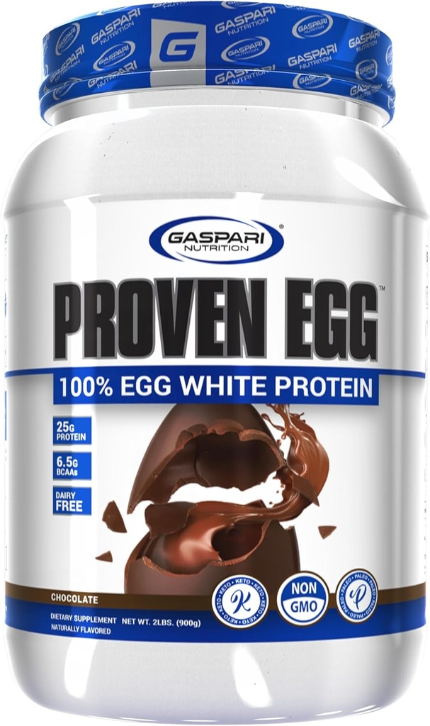 Gaspari Nutrition Proven Egg, 100% Egg White Powder, 25g Protein, Keto Friendly, Dairy, Lactose, and Soy Free (2 lbs, Chocolate)