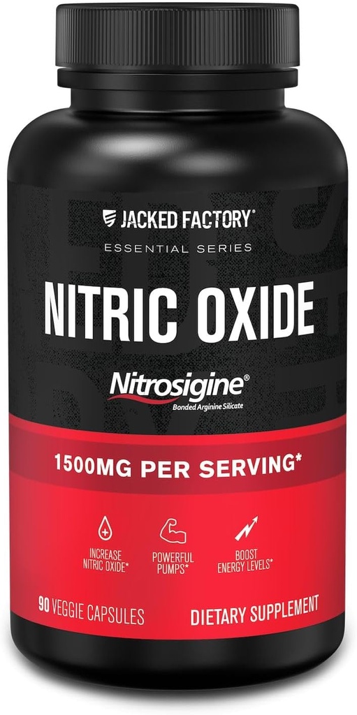 Jacked Factory Essentials Lämmastikoksiidi Booster - patenteeritud seotud L-arginiin Silikaat 1500mg Pre treening täiendada lihaste kasvu, pumbad, vaskulaarsus ja energia - 90 Veggie pillid
