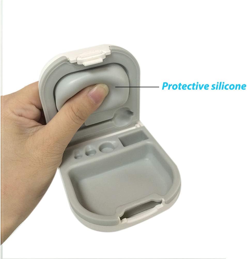 Kuulmisabi juhtum aku ladustamisega Slot Hard Small 0,59"*2.44"*1.57",Silicone Cushion, ITE, BTE kuulmisabivahendid (valge)