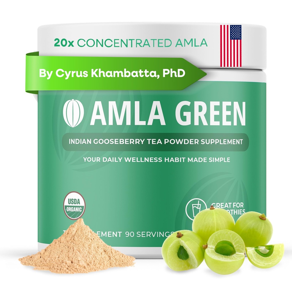 Amla Powder & Green Tea Superfood Supplement, 20x Ultra kontsentreeritud Amla, Antioksüdandi tugi, valmistatud Oolong Tee ja India karusmarjad, Orgaaniline, Vegan, Classic Maitse, 90 Servings