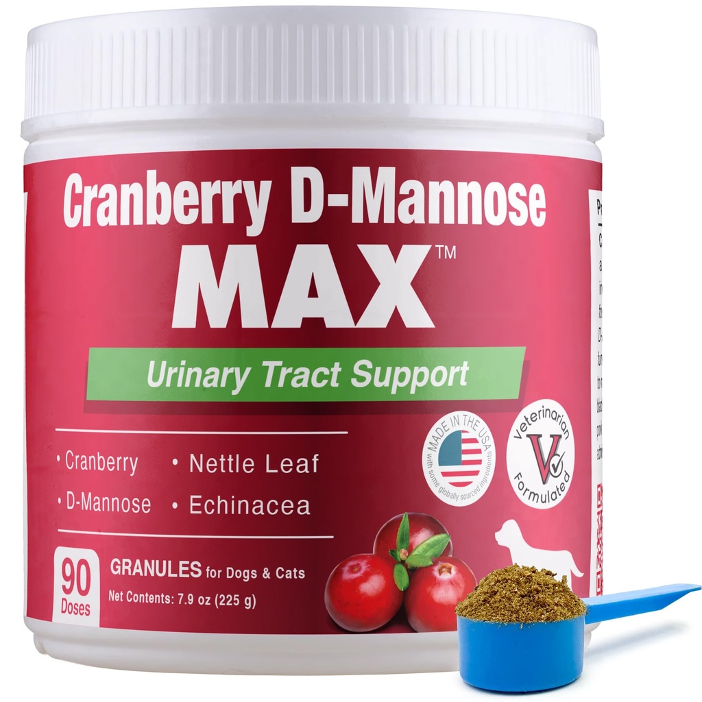 Cranberry D Mannose MAX - Koer kuseteede (UT) Tervis, põis ja neerude tugi täiendus - UTI põie kontroll koertele-Granules (90 annust)