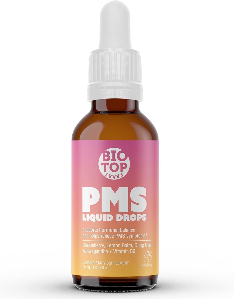PMS Relief Hormoon Tasakaal Naised Vedelad tilgad, menstruaalkrambid, Bloating, & Mood Swings Relief Chasteberry, Vitamiin B6, Sidrun Balm, Dong Quai, Ashwagandha, Sugar-Free, 1 fl oz