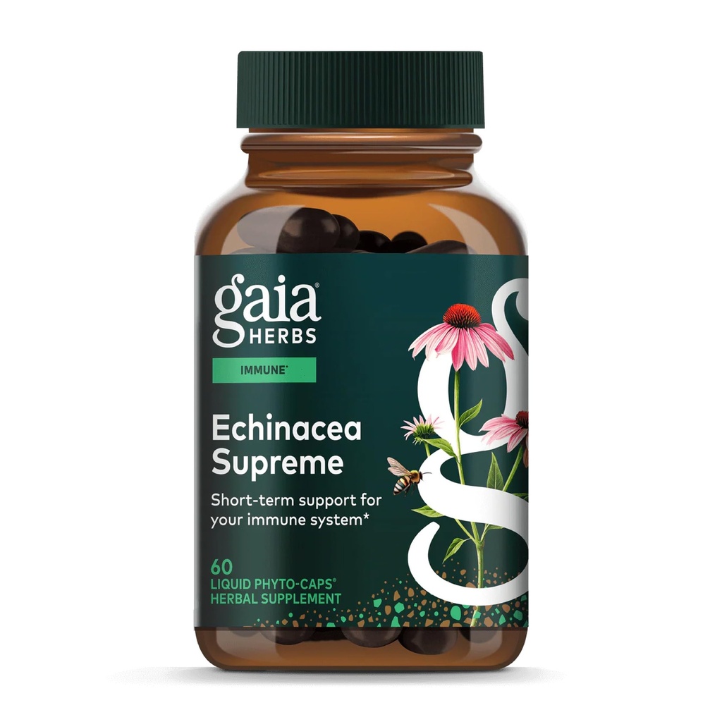 Gaia maitsetaimed Echinacea Supreme - Immune Support Supplement - Echinacea Purpurea & Angustifolia Blend to Support Immune System * - 60 Vegan Vegani Vedel Fütokapslit (30-päevane pakkumine)