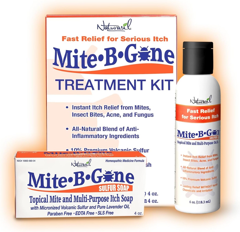 Mite-B-Gone'i ravikoht ja seep | Looduslik leevendus akne, putukahammustuste, naha punetuse ja sügeluse, ebamugavuse ja Rosacea jaoks | Lastele ja täiskasvanutele ohutu | Ravikomplekt