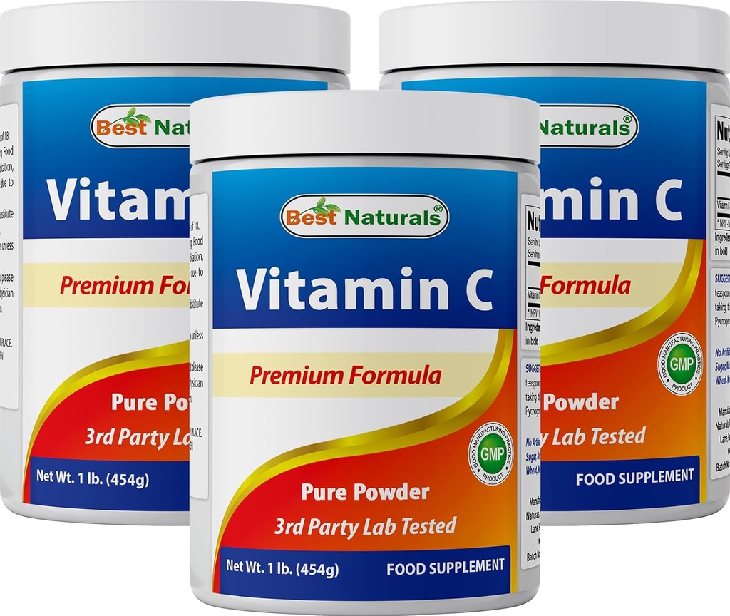 Parimad looduslikud 100% puhas C-vitamiin pulber Mitte-GMO 1 lb (454 Grams) pulber (nimetatakse ka askorbiinhappeks) (1 LB (3 pakend))