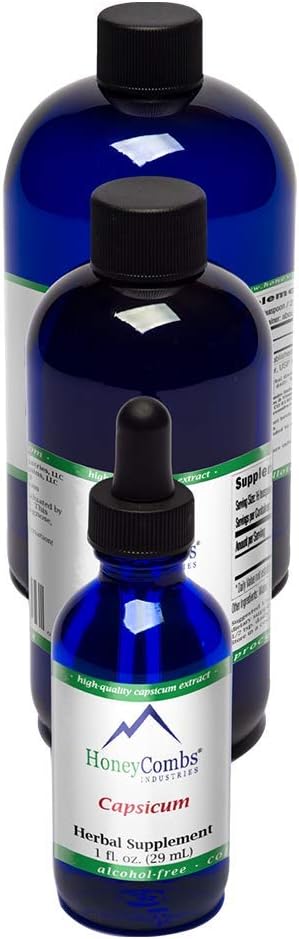 HoneyCombs Liquid Capsicum/Cayenne Pepper Supplement to Support Blood Flow & Heart Health - Organic Cayenne Pepper Drops - Alkoholivaba, külmpressitud Cayenne Pepper Organic Liquid, 8 Fl Oz.
