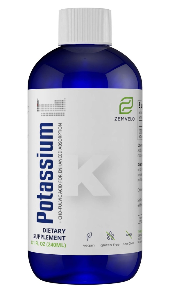 Vedel iooniline kaaliumtsitraadi lisand | Kaaliumelektrolüüt | Tervisliku südame toetamine | Soole pH tasakaal | Lihaste tervise toetamine | 8oz, 48 päeva pakkumine
