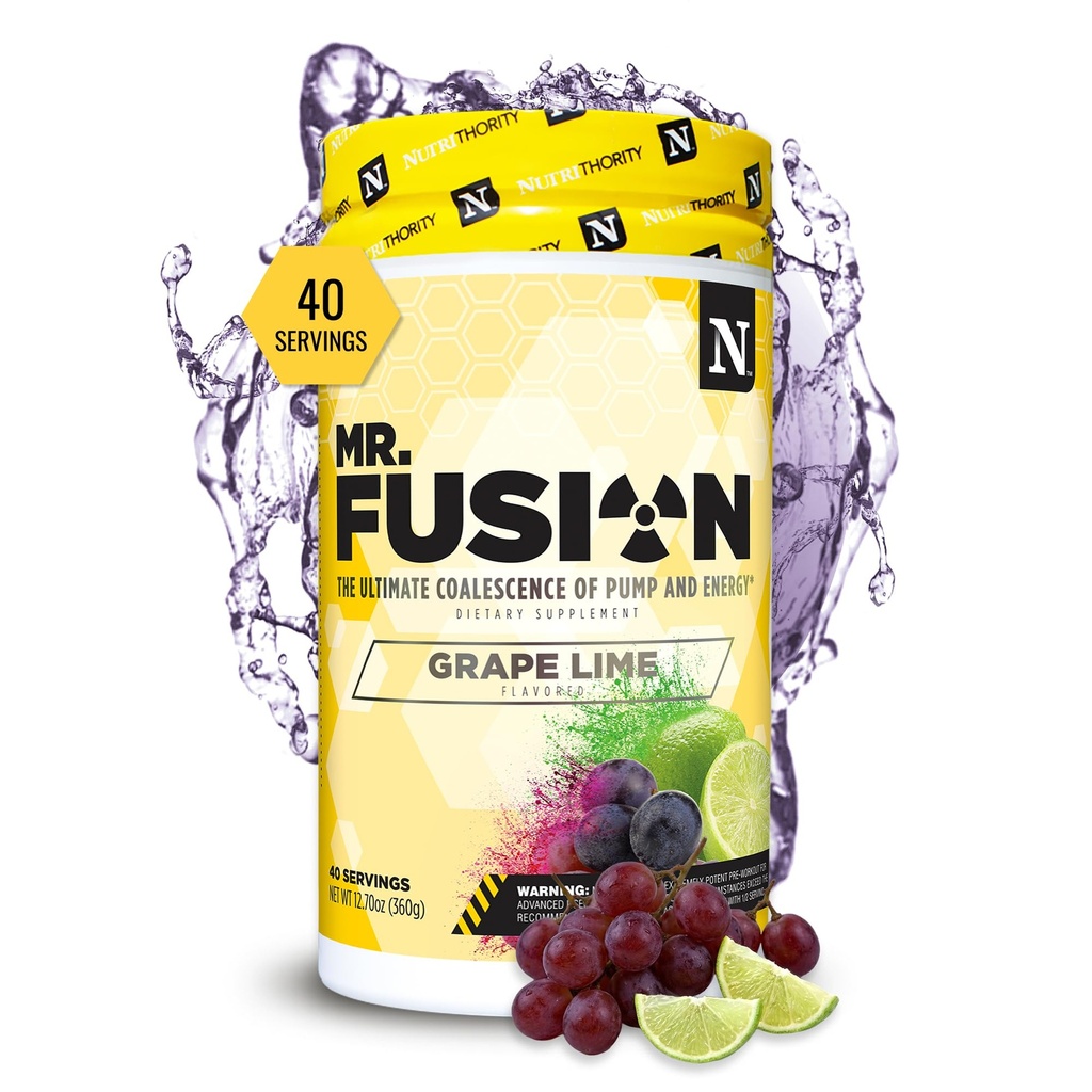 Toitaine hr Fusion Pre Treening Supplement, Viinamarja lubi, 40 Servings - Intense Focus & Pumps, Lämmastikoksiidi Booster, No Crash - Võimas energiapulber suurendada tugevust ja kasu