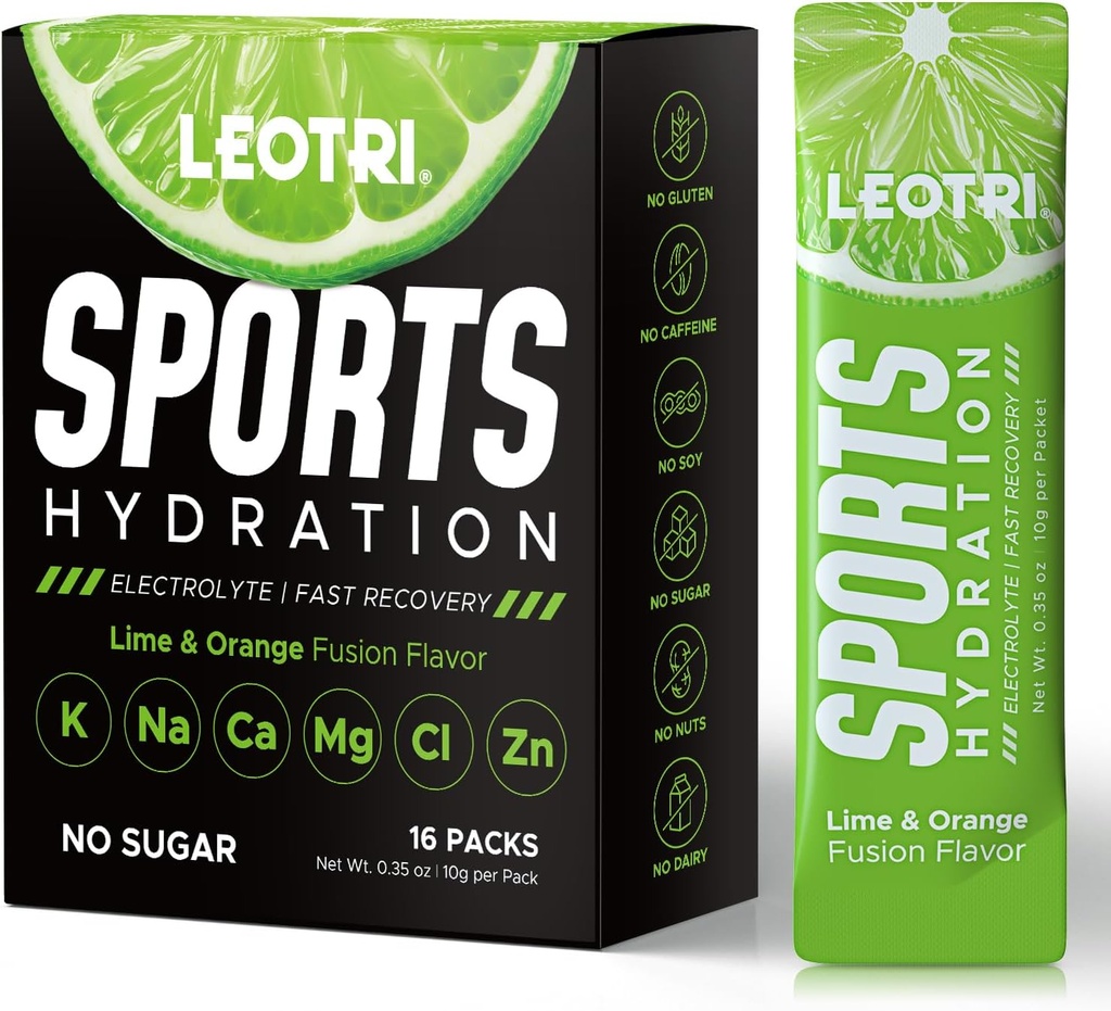Suhkruvaba elektrolüütpulbri pakendid - Sport Hüdraadijoogi Segu Lisand, Keto Sõbralik 6 võtme elektrolüüti, rikas vitamiini B ja C, 1000mg BCAA - Ilma suhkruta, 16 pulgad, lubi ja oranž maitse