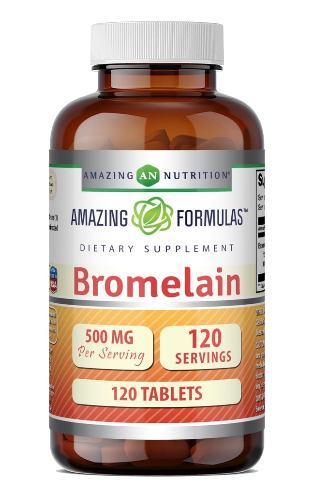 Amazing Formulas Bromelain 500 Mg (300 GDU) | Tablettide täiendus | Mitte-GMO | Gluteenivaba | Valmistatud USAs (1 Pack | 120 Count)