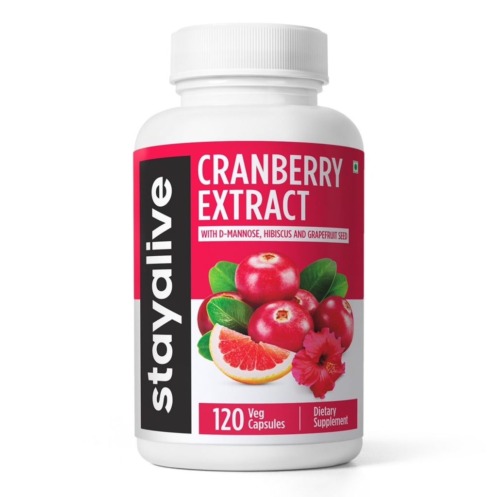 STAY ALIVE Cranberry pillid naistele ja meestele 1000mg D-mannoosi, Hibiscus ja Grepefruit Seed Extract, 120 Count, D-mannose Cranberry Supplement, Vegan, Non-GMO ja Gluteenivaba pulber kapslid