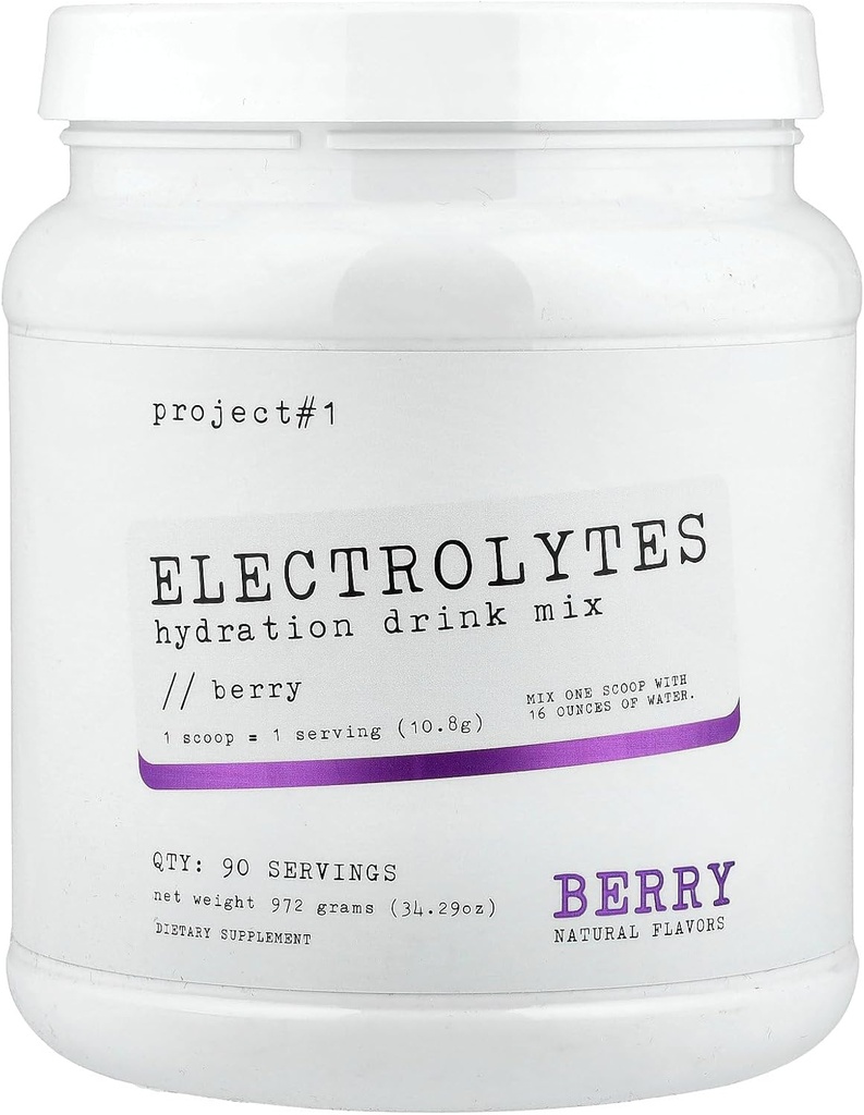 Projekt #1 Elektrolüütide Joogi Segu: Püsiv Hüdratsioon Kaaliumiga Fitness [90 Servings] (Berry) | Parim Elektrolüütide Pulber | Hüdraadi Elektrolüütide Joogipulber | Hüdraadipulber