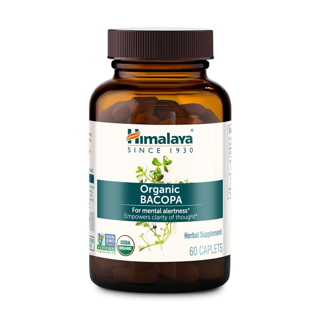 Himalaya Bacopa Monnieri Nootropic Taimne täiendus, toetab rahu, mälu, tunnetust, USDA sertifitseeritud orgaanilist, mitte-GMO, 750 mg, 60 taimepõhist kapslit, 60 päeva pakkumine