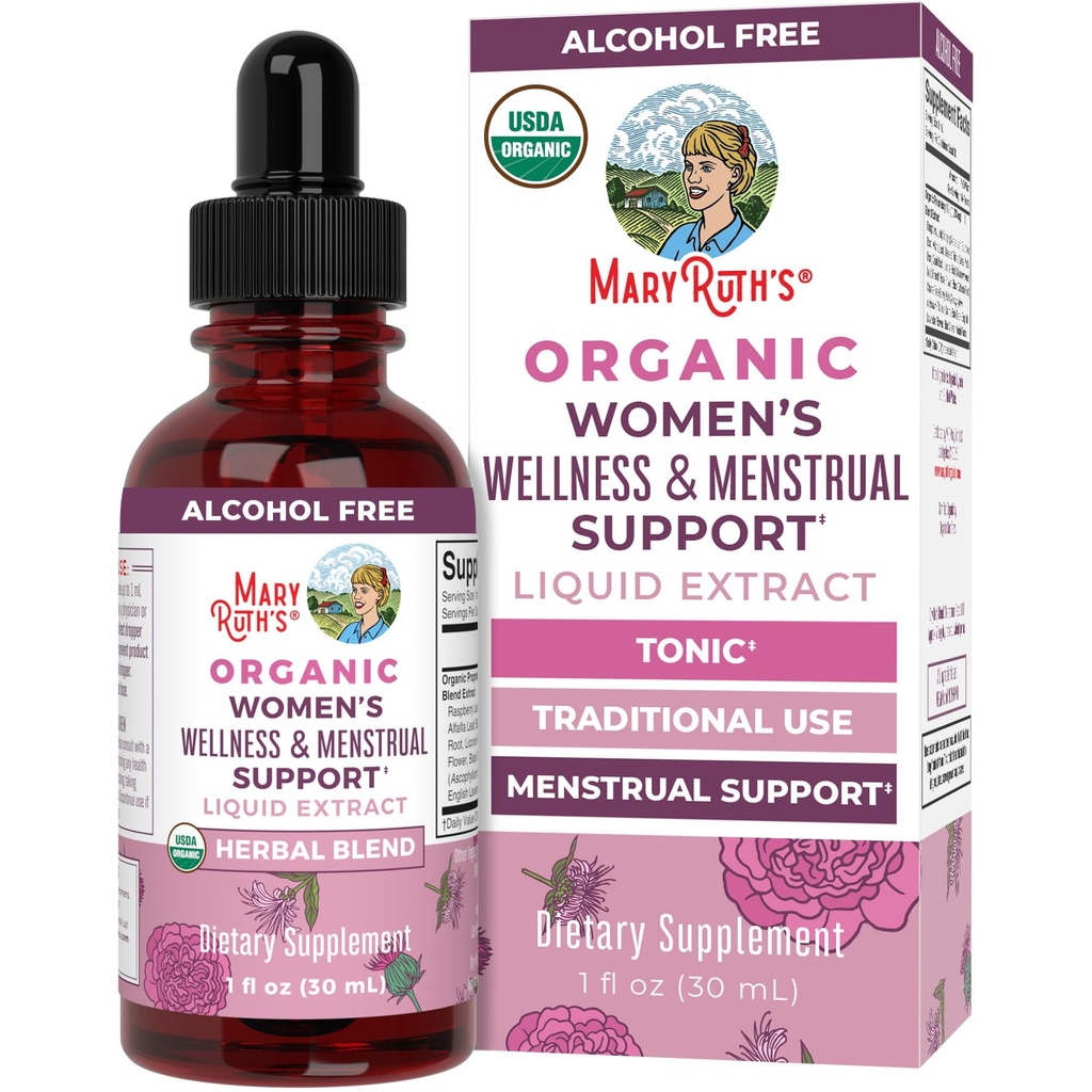 MaryRuth Organics USDA Organic Women's Wellness Vedelad taimsed toidulisandid | Sisaldab nõelu, Vaarikalehti, Eleuthero juurt, Chaste Tree Berry | Menstruaaltugi | Mitte-GMO, Vegan