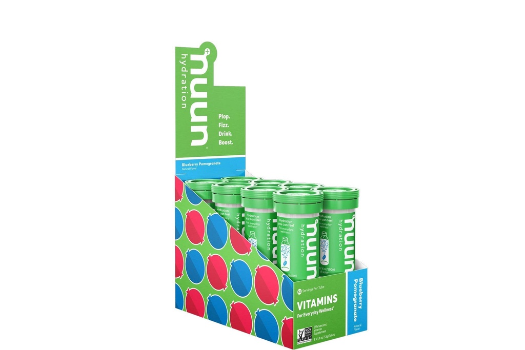 Nuun Vitamiinid Elektrolüütide tabletid vitamiinidega D, C, E, A ja B6, foolhape, magneesium ja 4 muud asendamatud elektrolüüdid, Gluteenivaba ja vegan, mustika granaatõuna, 8 pakendit (96 Servings Total)