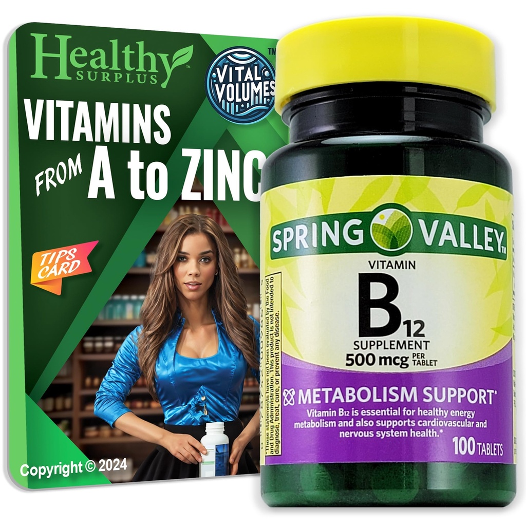 Tervislik ülejääk Vitamiin B12 Täiendavad tabletid 500 mcg 100 tabletti ja elutähtsate koguste näpunäited