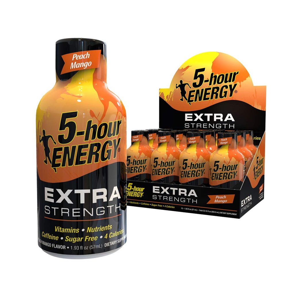 5-tunnine ENERGY Shot, Extra Tugevus, Peach Mango, 1.93 Ounce, 12 Count
