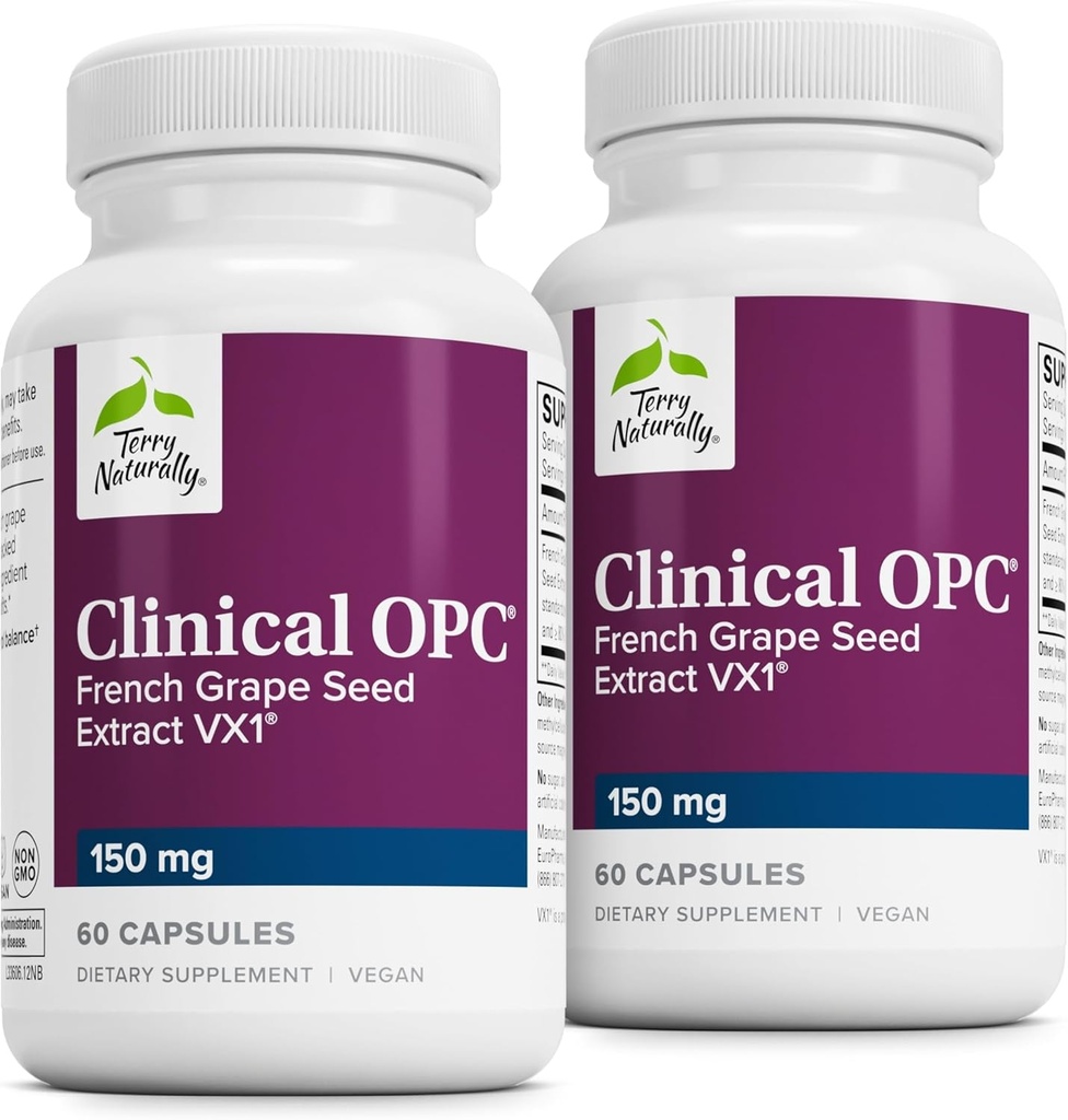 Terry Naturally Clinical OPC - Kardiovascular Health & Focus Support Supplement - Toidulisandi Viinamarjaseemne ekstrakti ja päevalille letsitiin - Immuunsüsteemi tugi - 150 mg, 60 Softgels (Pack of 2)