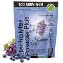 Elektrolüüdid Pulber Plus (100 Servings) Mustika Viinamarja Elektrolüüt Pulber Suhkur Vaba, Keto, 0 Suhkur, Ei Maltodekstriini, 1000mg Kaalium, 120mg Kaltsium, 120mg Magneesium, Hüdratsioon
