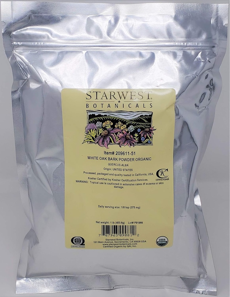 Starwest Botanicals Orgaaniline valge tammekoore pulber, 1 nael