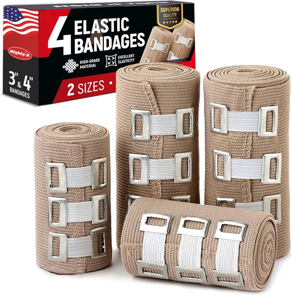 Premium Elastne ribamähis - 4pk (2x3in, 2x4in) + 12 lisaklambrit - tugev tihendusriba mähis randmetele, pahkluudele, jalgadele ja põlvedele