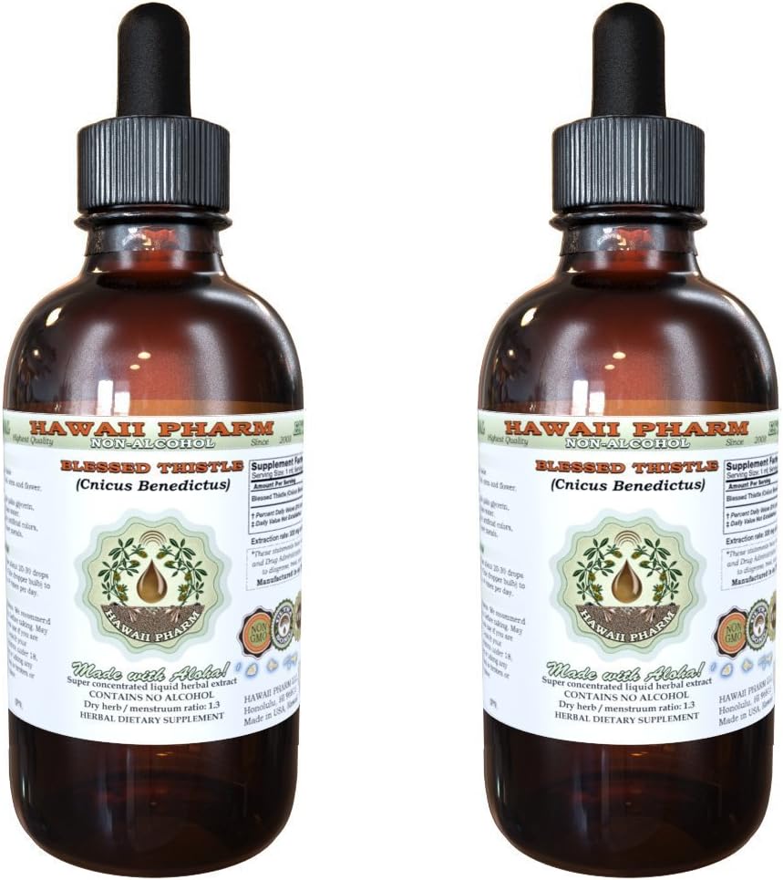 Õnnistatud ohaka alkoholivaba vedelik ekstrakt, orgaaniline õnnistatud ohakas (Cnicus benedictus) Kuivatatud leht, orgaaniline tüvi ja õis Glycerite Hawaii Pharm Looduslik taimelisa 2x4 oz