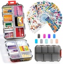 14 Grids Travel Pill Korraldaja Karp 415-Pcs Ravimi nimesildid - Tasku Daily Pharmacy Case Container Kit - Reisiravimite hoidja Fish Oil Vitamin Supplement Storage - Clean Grey