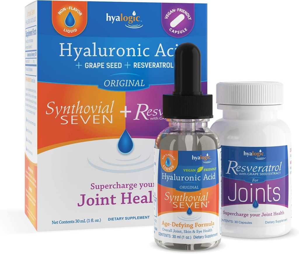 Hyalogic Synthovial Seven Hyaluronic Acid Vedelik & Resveratrooli kapslid - HA Joint Support - Vegan - 1 oz