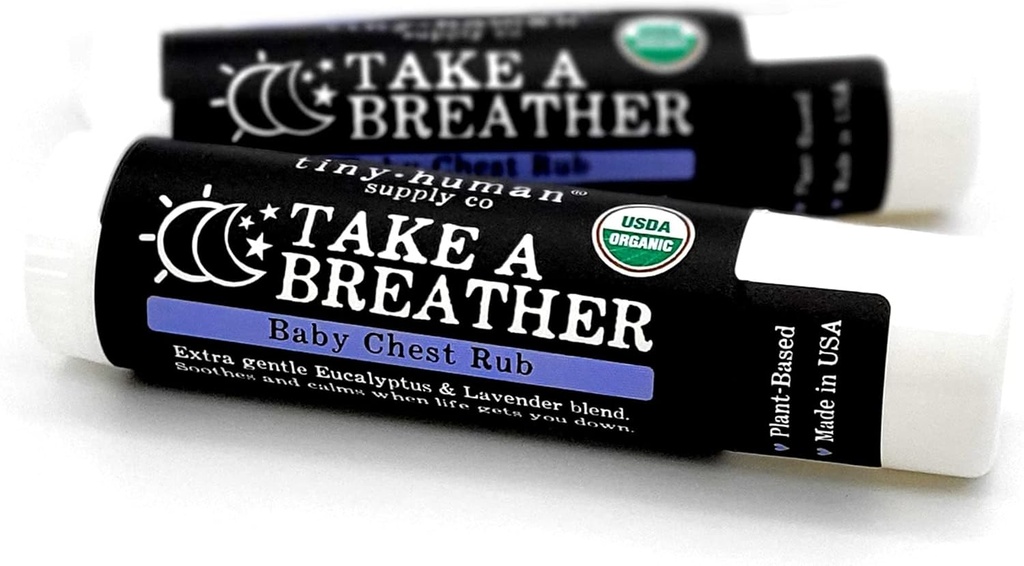 Orgaaniline Võtke Breather Baby Chest Rub Stick 2pk, 100% looduslik, rahustav lavendel & Eukalüpt, Petroleum Free