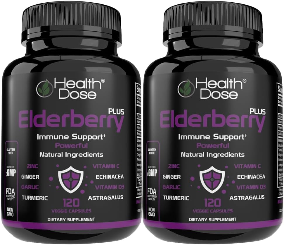 Tervislik annus Elderberry Plus kapslid - immuunsuse tugilisa vitamiinidega C, D3, tsink, seleen ja 11 koostisosad aastaringseks heaoluks - 120 köögiviljakapslit, 2-kuuline tarnepakend 2