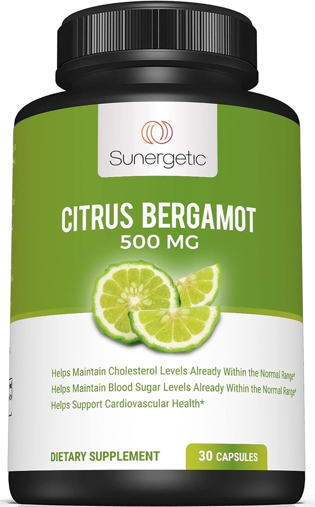 Sunergetic Bergamot Capsules–Formulated with Organic Bergamot Extract–Clinically Studied Bergamonte® to Support Healthy Cholesterol Levels Within Normal Range–30 Citrus Bergamot Capsules