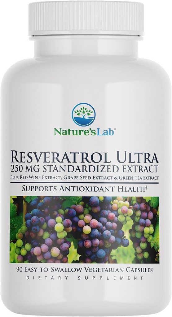 Nature's Lab Resveratrol Ultra - Antioksüdandi täiendus * - 250mg Trans-Resveratrooli, punase veini ekstrakti, rohelise tee ekstrakti - mitte-GMO, gluteenivaba, vegan - 90 Count (3 kuu pakkumine)
