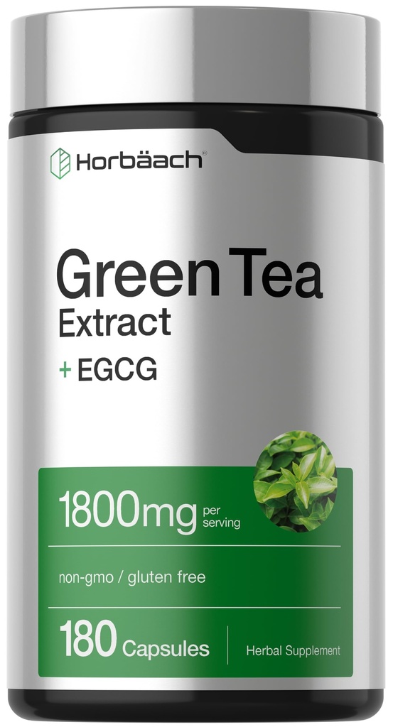 Horbäach EGCG rohelise tee ekstrakti tabletid | 180 kapslit | Max potentsi | Mitte-GMO & Gluteeni tasuta toidulisand