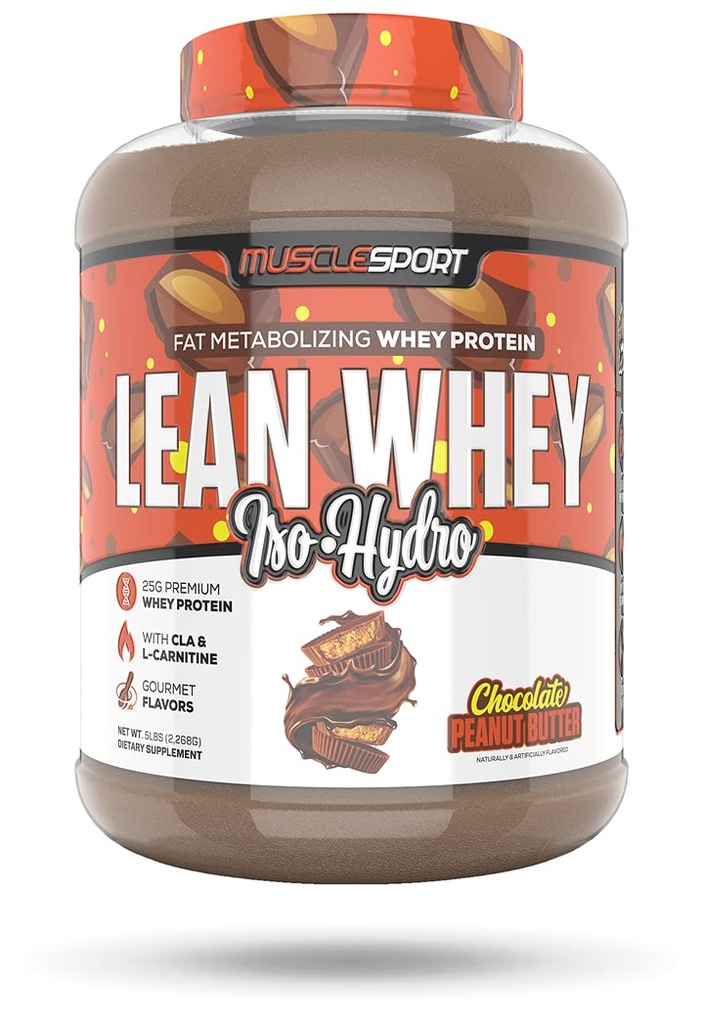 Musclesport Lean Whey RevolutionTM valgupulber - vadakuvalgu isolaat - madala kalorsusega, madala kalorsusega, madala rasvasisaldusega, uskumatud maitsed - 25 g valku Scoopi kohta - 5 lb šokolaadi maapähklivõi