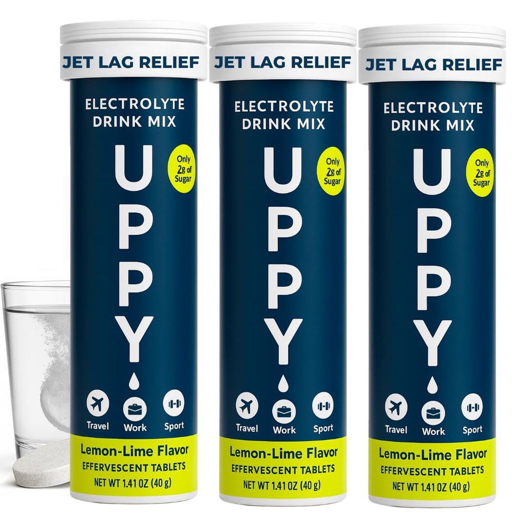 Uppy! Sidrun-Lime elektrolüütide hüdratatsiooni tabletid – 30 loend (3x10) – Lahustuvad vees kiireks rehüdreerimiseks – Reisimiseks, spordiks ja festivalideks – Kaasaskantav elektrolüütide heaolujook
