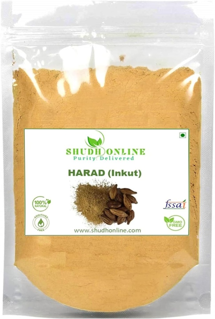 KRISTINA Harad Powder, Haritaki, Inknut Powder, Haralu (100 Grams), Harar, Karakkaya, Kaudukai, Terminalia Chebula kaalulangus, seedimine, nägu, tumedad ringid