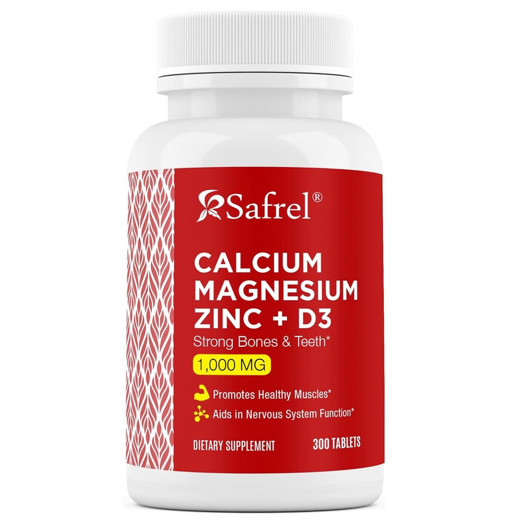 Safrel Kaltsium Magneesium Tsink D3-vitamiiniga, 300 tabletti - kaltsium 1000 mg, magneesium 400 mg, tsink 20 mg ja D3 600 RÜ ühe serveerimise kohta
