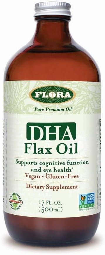 Flora DHA linaõli - toetab aju tervist - sisaldab Vegan Omega-3-6-9, Gluteenivaba, Kosher & Non-GMO - Keep Chilled - Klaaspudel - 17 fl. oz.